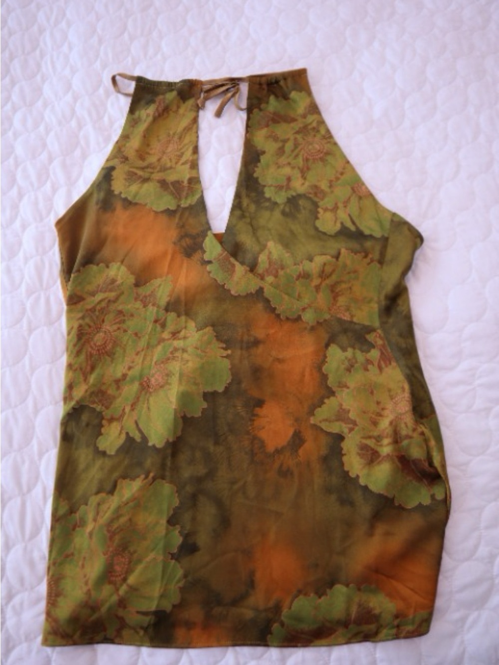 Tiger Mist Olive and Orange Floral Halter Cami